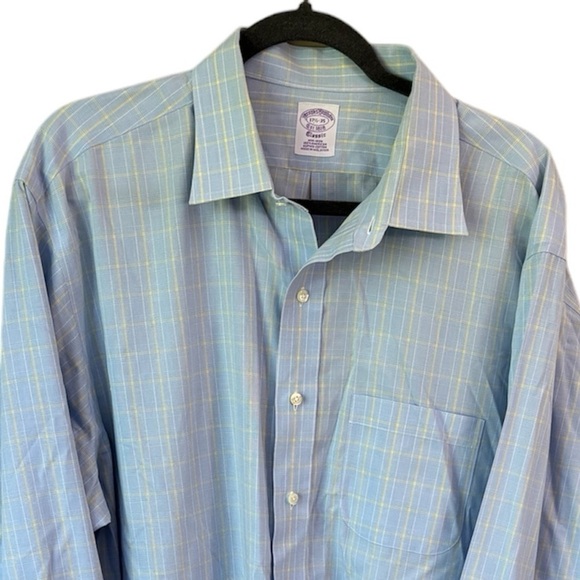 Brooks Brothers Classic Non-Iron Long Sleeve Shirt Blue/Yellow Men's 17 1/2 - Picture 1 of 10